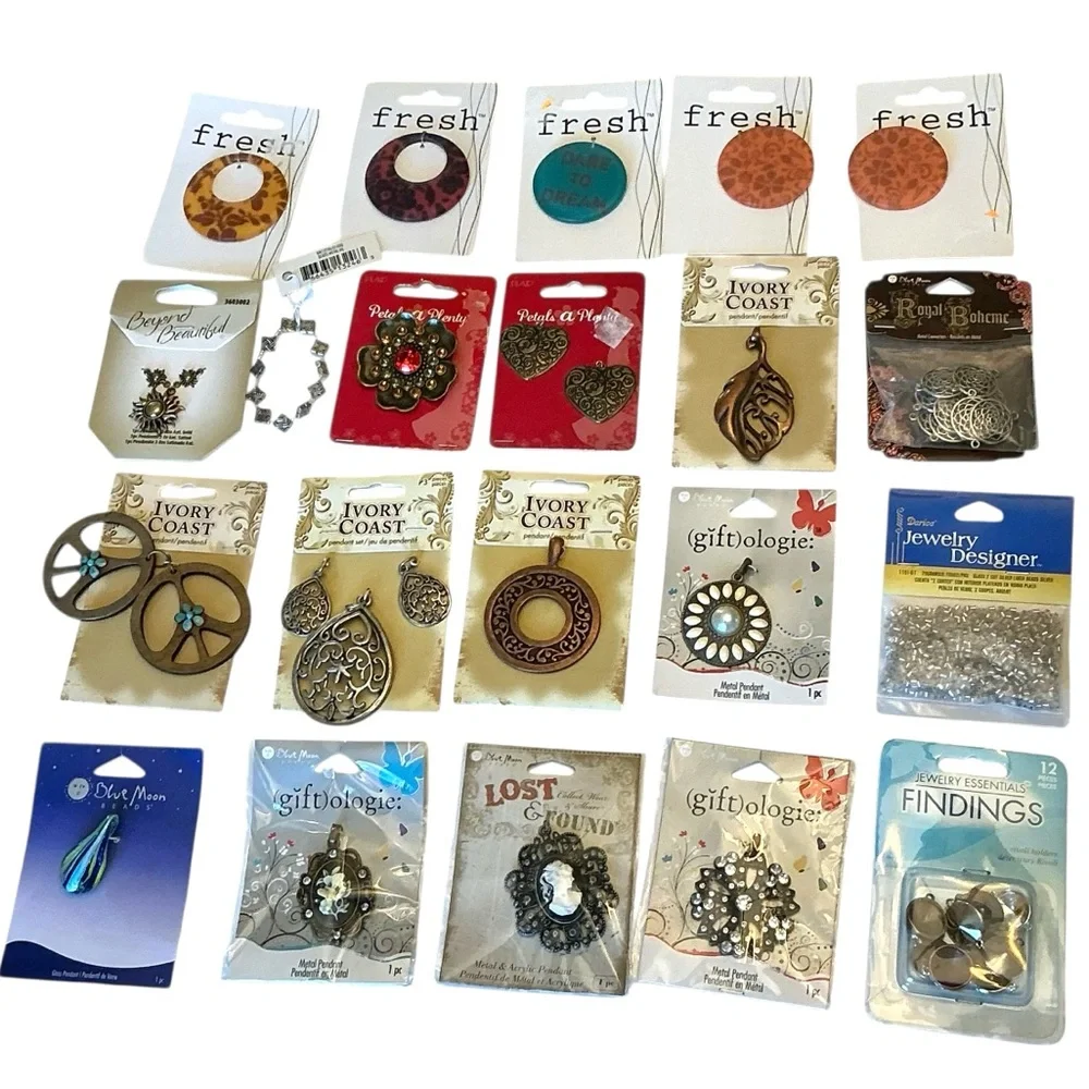 Jewelry Making Supplies Assorted Beads and Pendants Lot - 41 items